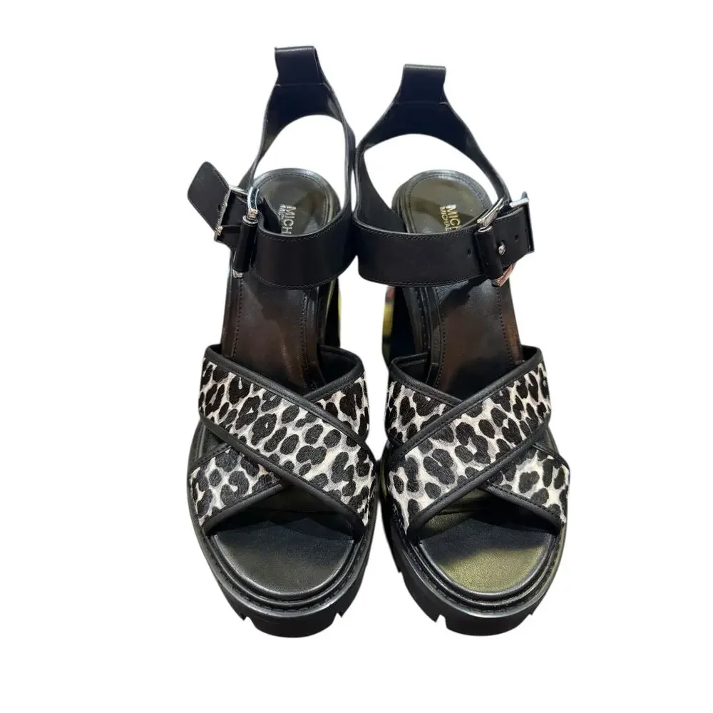 Michael Kors Colby Platform Lug Sandals Leopard Calf Hair Size 8.5 NWT - Picture 6 of 11